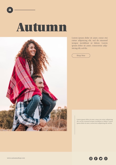 Autumn web template with smiley couple