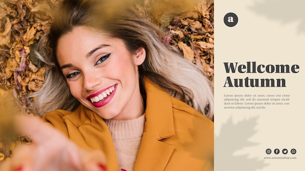 Free PSD autumn web template with smiley woman looking at the camera