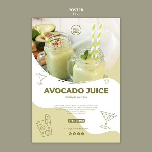 Modello di poster di succo di avocado con foto