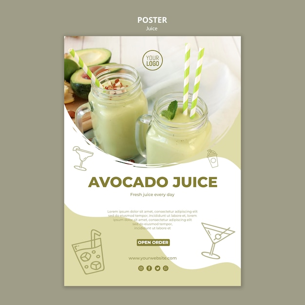 Шаблон плаката сока авокадо с рисунком