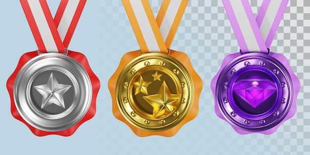 Free PSD award medals for subscribers with different plans 3d illustration