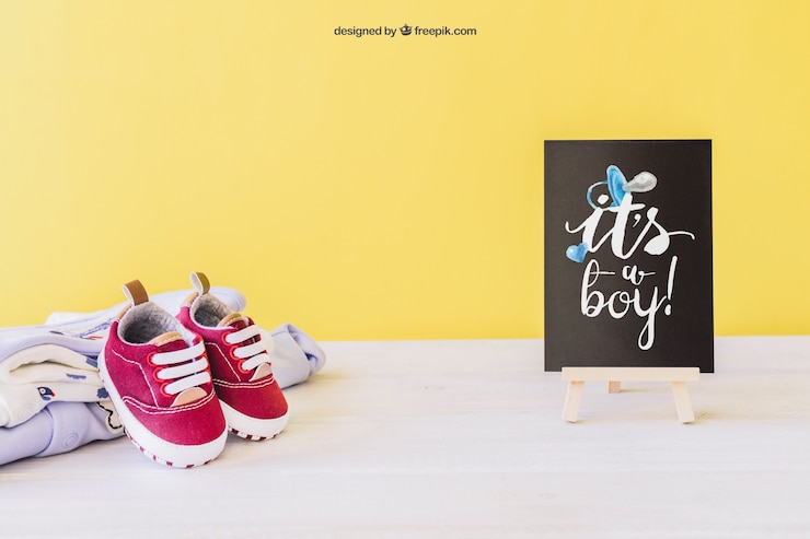 Free PSD baby boy mockup with board