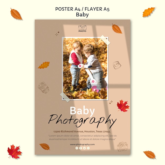 PSD gratuito modello di poster di fotografia per bambini