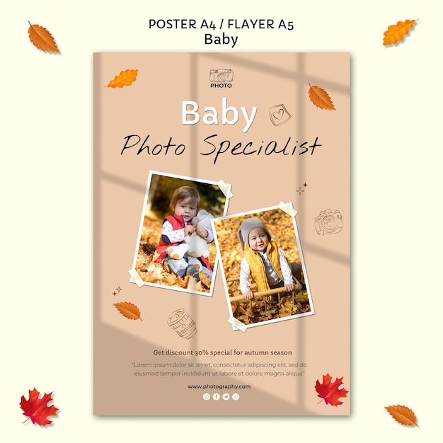 PSD gratuito modello di poster di fotografia per bambini