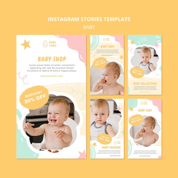 PSD gratuito modello di storie di instagram di baby shop