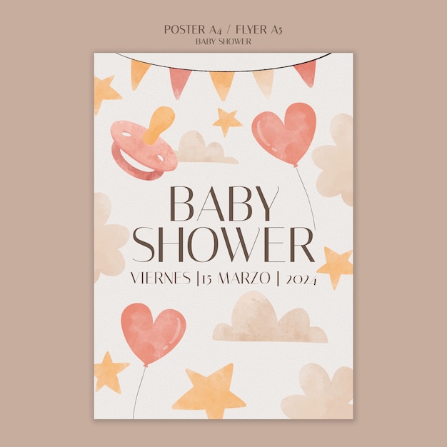 Modello di poster per la celebrazione della doccia del bambino