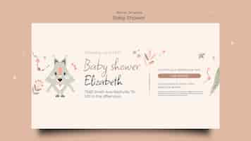 PSD gratuito modello di banner orizzontale per baby shower con vegetazione e volpe