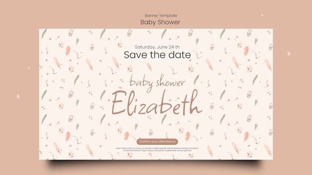 PSD gratuito modello di banner orizzontale baby shower con vegetazione