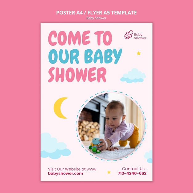Бесплатный PSD Дизайн шаблона плаката детского душа