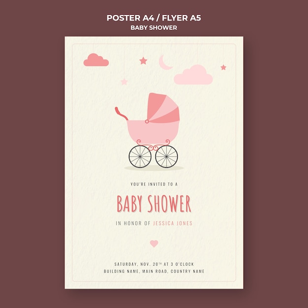 PSD gratuito modello di stampa baby shower