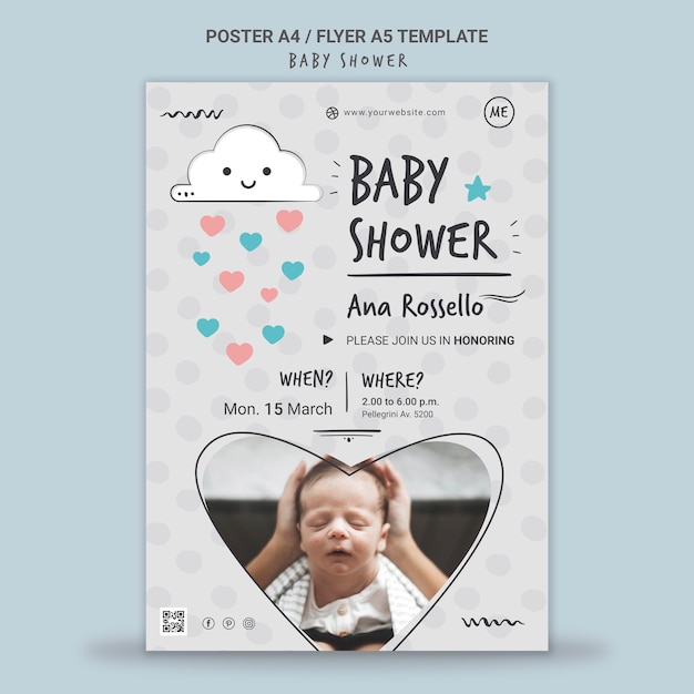 PSD gratuito modello di stampa baby shower