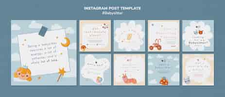 無料PSD ベビーシッターのインスタグラム投稿