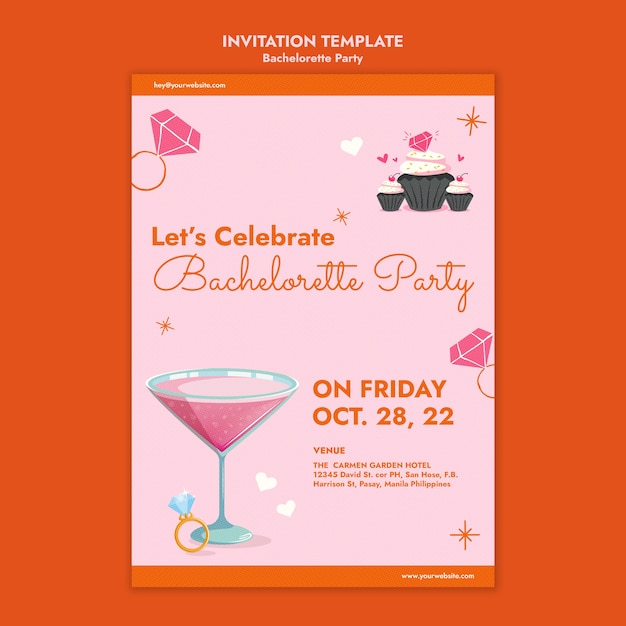飲み物と独身パーティーの招待状のテンプレート