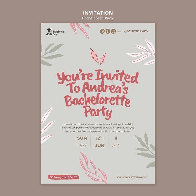 Bachelorette party invitation template with leaves