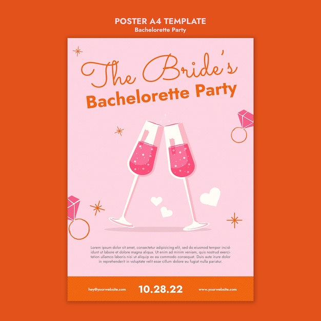 Free PSD bachelorette party vertical poster template with drinks