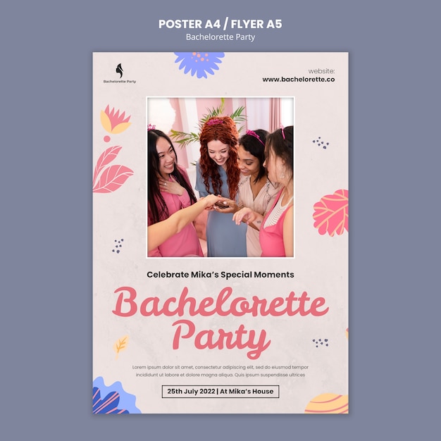 Bachelorette party vertical poster template with floral design