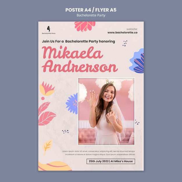 Free PSD bachelorette party vertical poster template with floral design