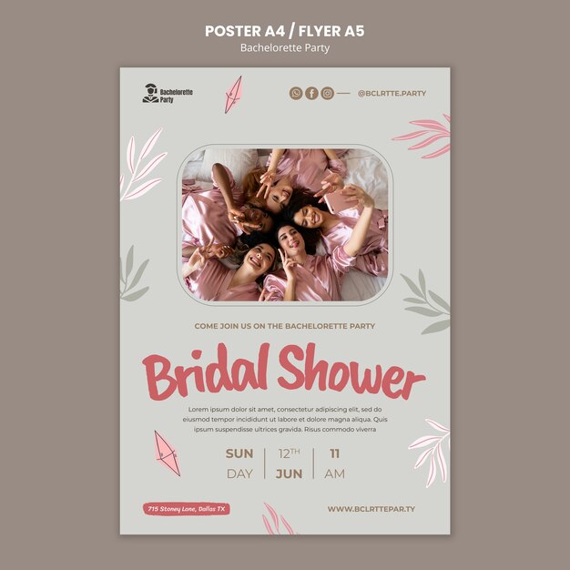 Bachelorette party vertical poster template with leaves