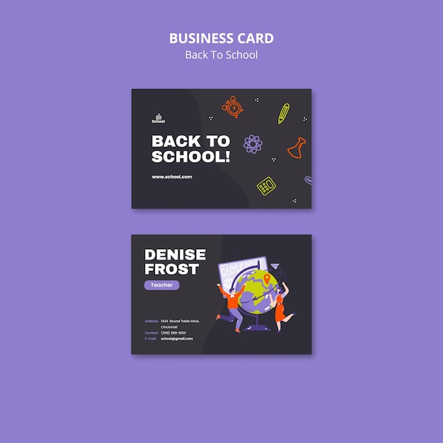 Free PSD back to school business card front and back