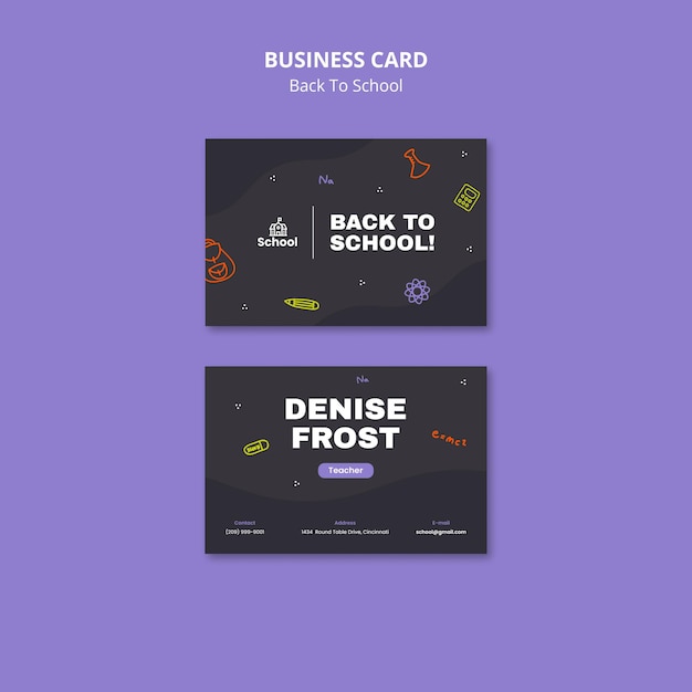 Free PSD back to school business card front and back