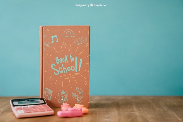 Free PSD back to school composition with book and calculator