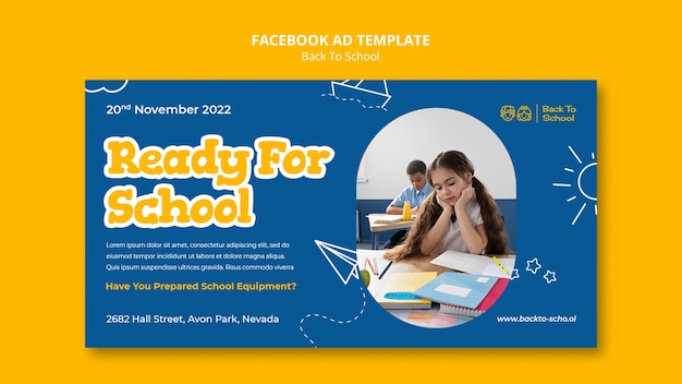 PSD gratuito ritorno a scuola facebook design modello di annuncio