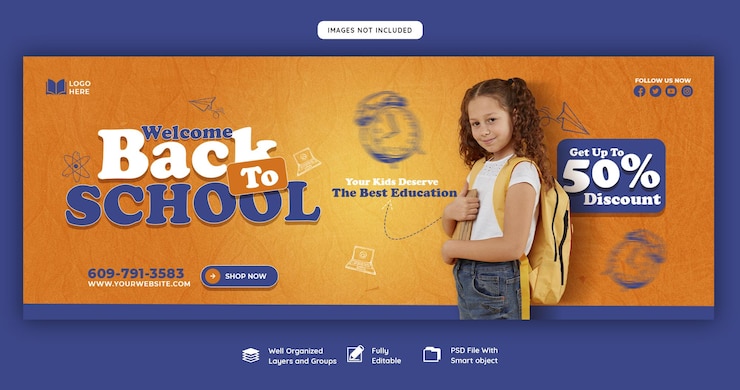 Free PSD back to school facebook cover banner template