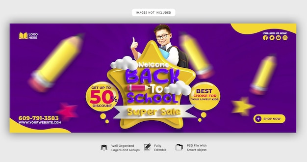 Free PSD back to school facebook cover banner template