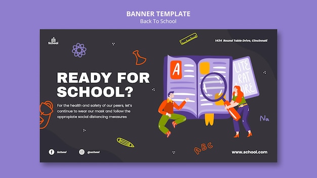 Free PSD back to school horizontal banner template