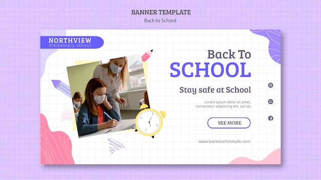 Free PSD back to school horizontal banner template