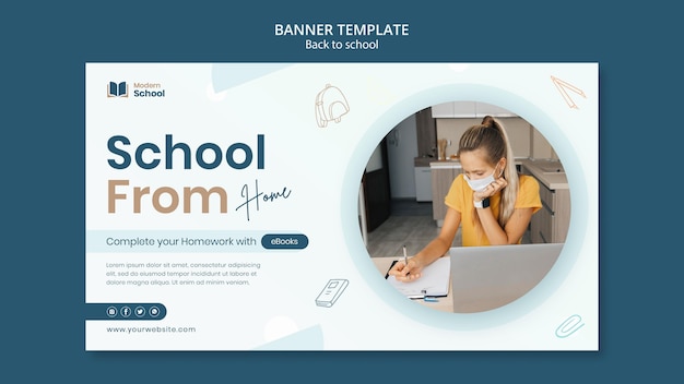 Free PSD back to school horizontal banner with photo