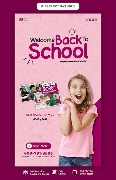 Free PSD back to school instagram and facebook story template