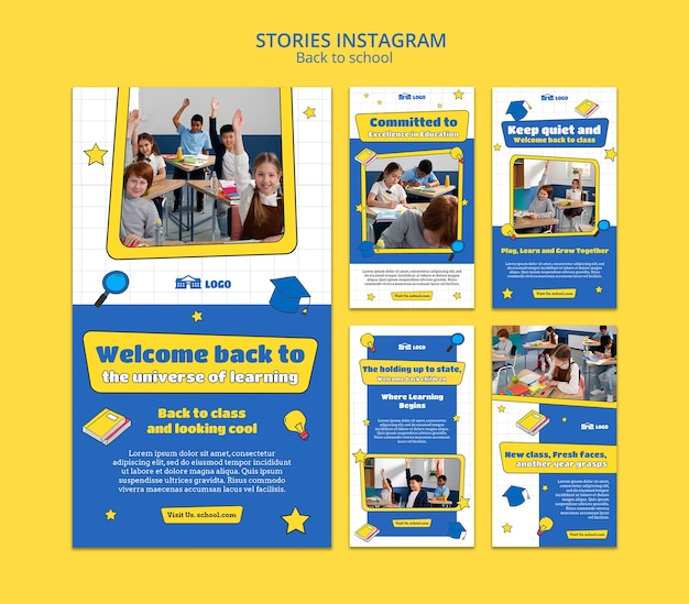 PSD gratuito ritorno a scuola raccolta di storie su instagram