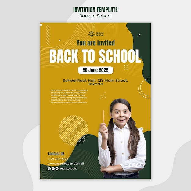 Free PSD back to school invitation template design