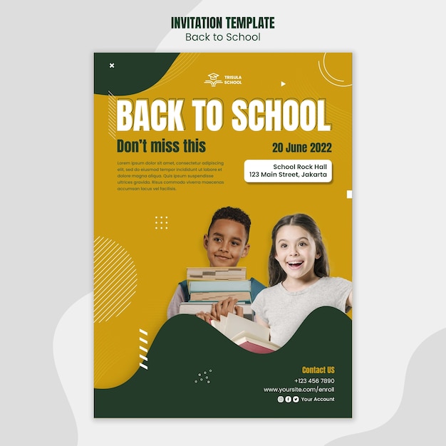 Free PSD back to school invitation template design