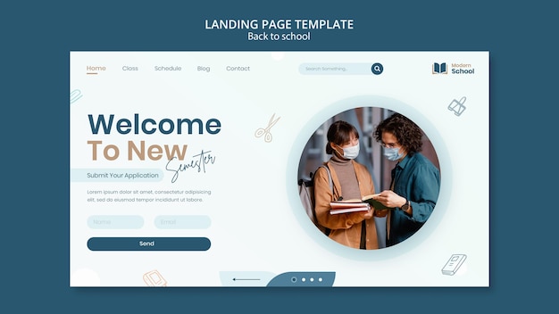 Free PSD back to school landing page with photo