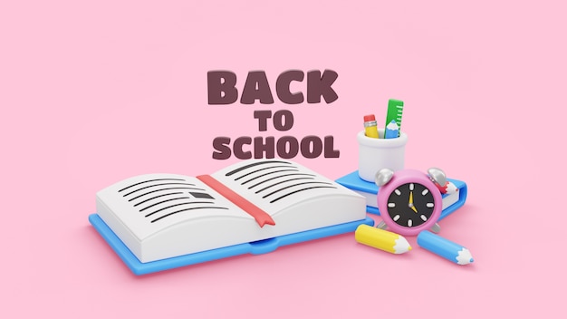 Free PSD back to school mock-up with 3d render school supplies
