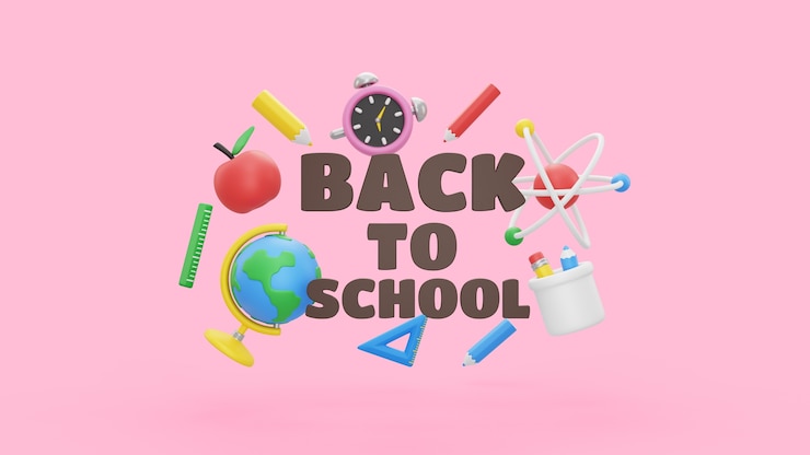 Free PSD back to school mock-up with 3d render school supplies