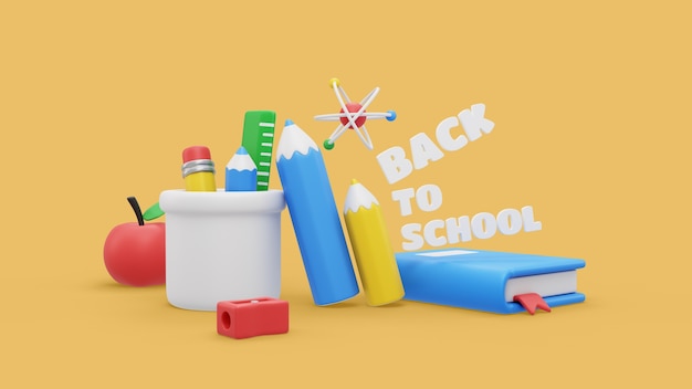 Back to school mock-up with 3d render school supplies