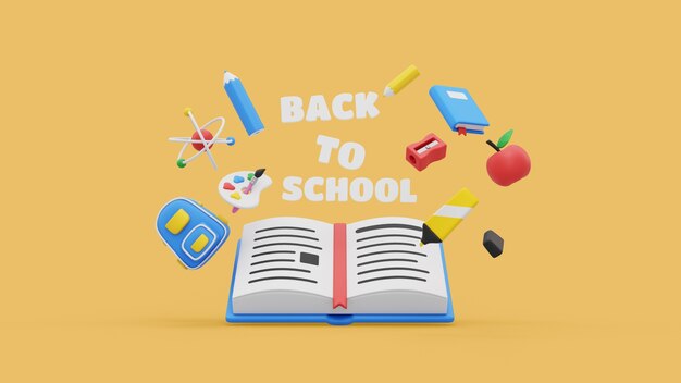 Back to school mock-up with 3d render school supplies