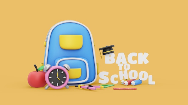 Free PSD back to school mock-up with 3d render school supplies