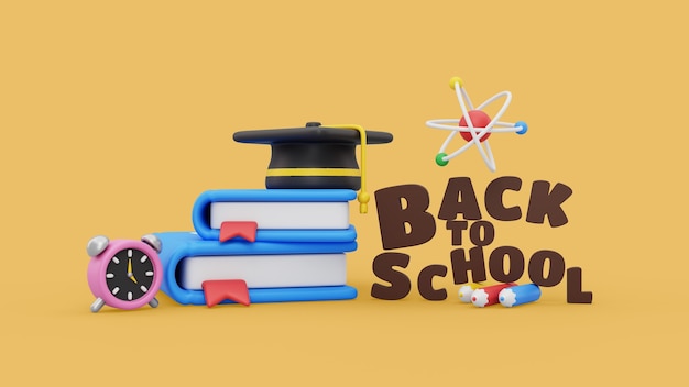 Free PSD back to school mock-up with 3d render school supplies