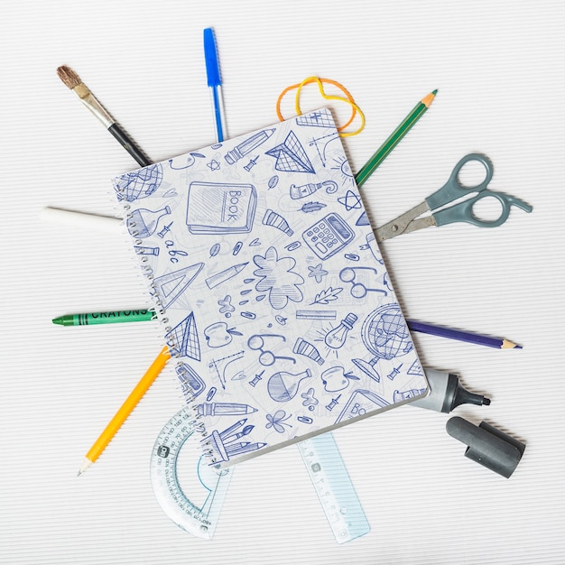 Back to school mockup with notebook cover