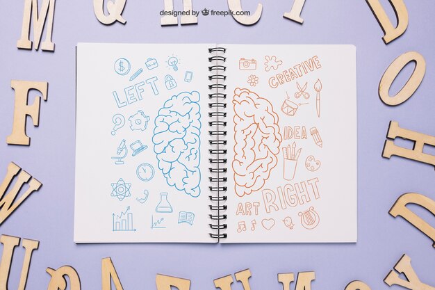 Back to school mockup with open notebook