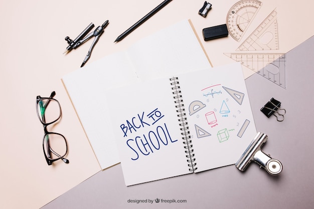 Back to school mockup with paper and notebook