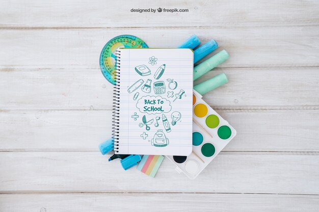 Back to school mockup on wooden surface