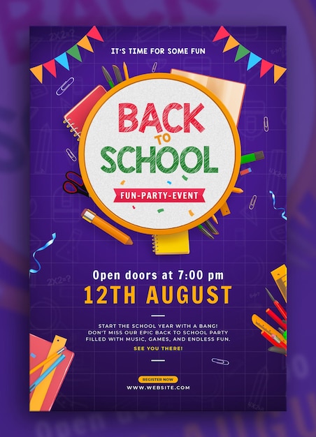 Free PSD back to school party poster template