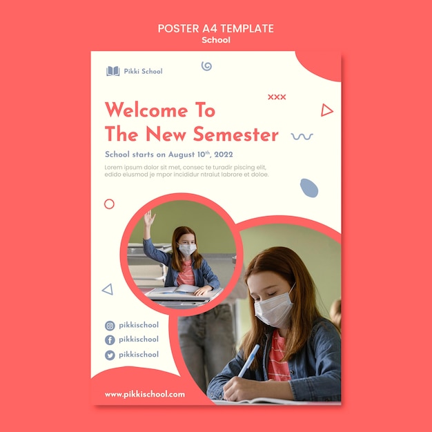 Free PSD back to school poster template with photo