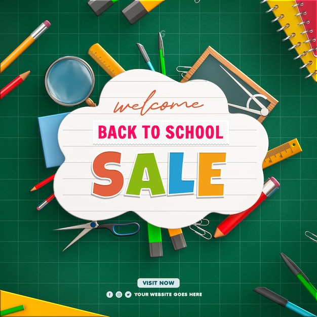 back to school sale social media banner design template