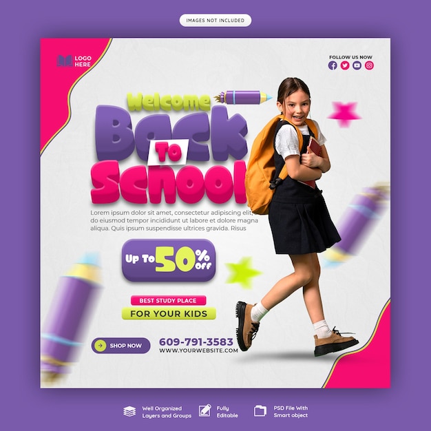 Back to school PSD Banner and Instagram Post Template – Free PSD Download